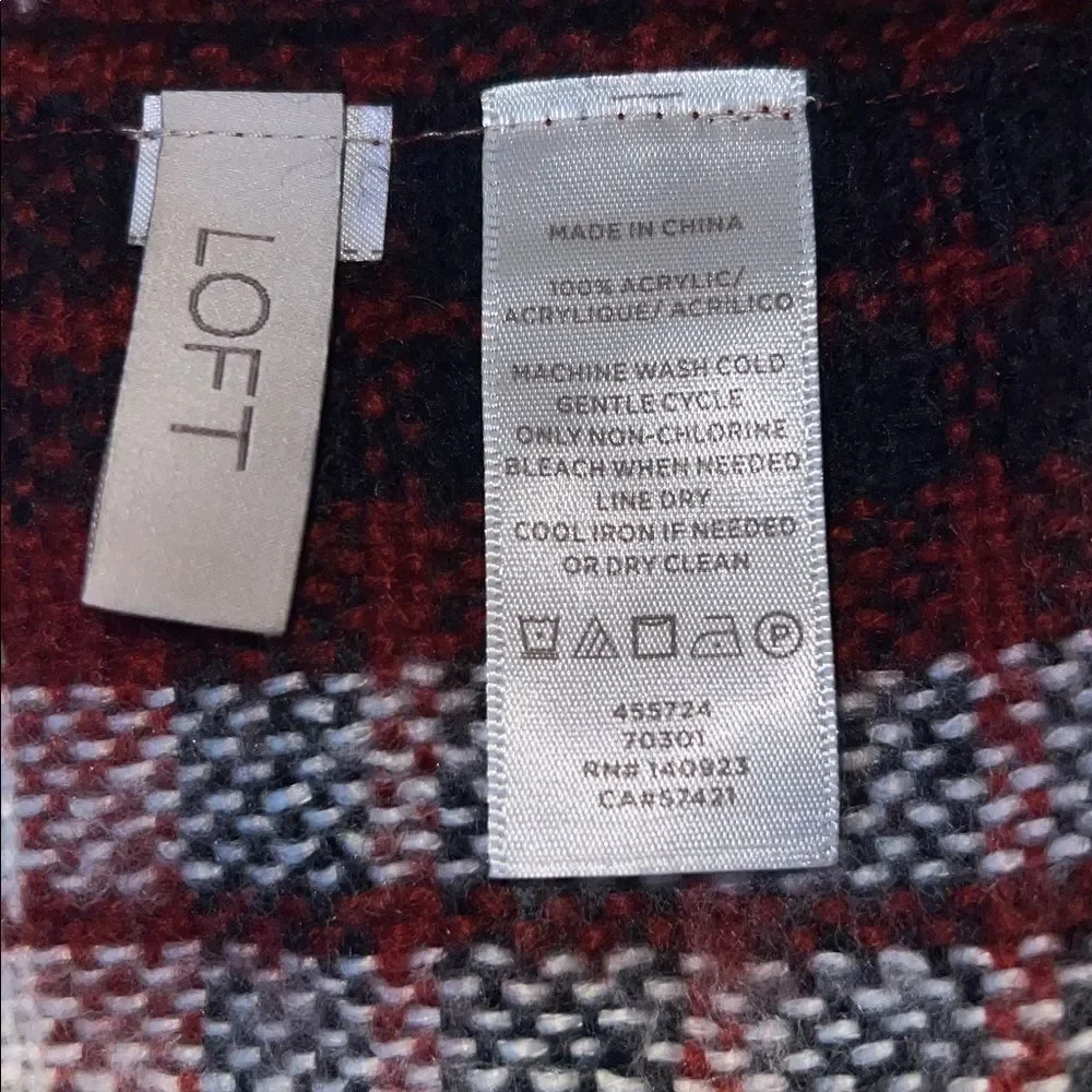 LOFT Maroon, Black and White Brushed Plaid Infinity Scarf